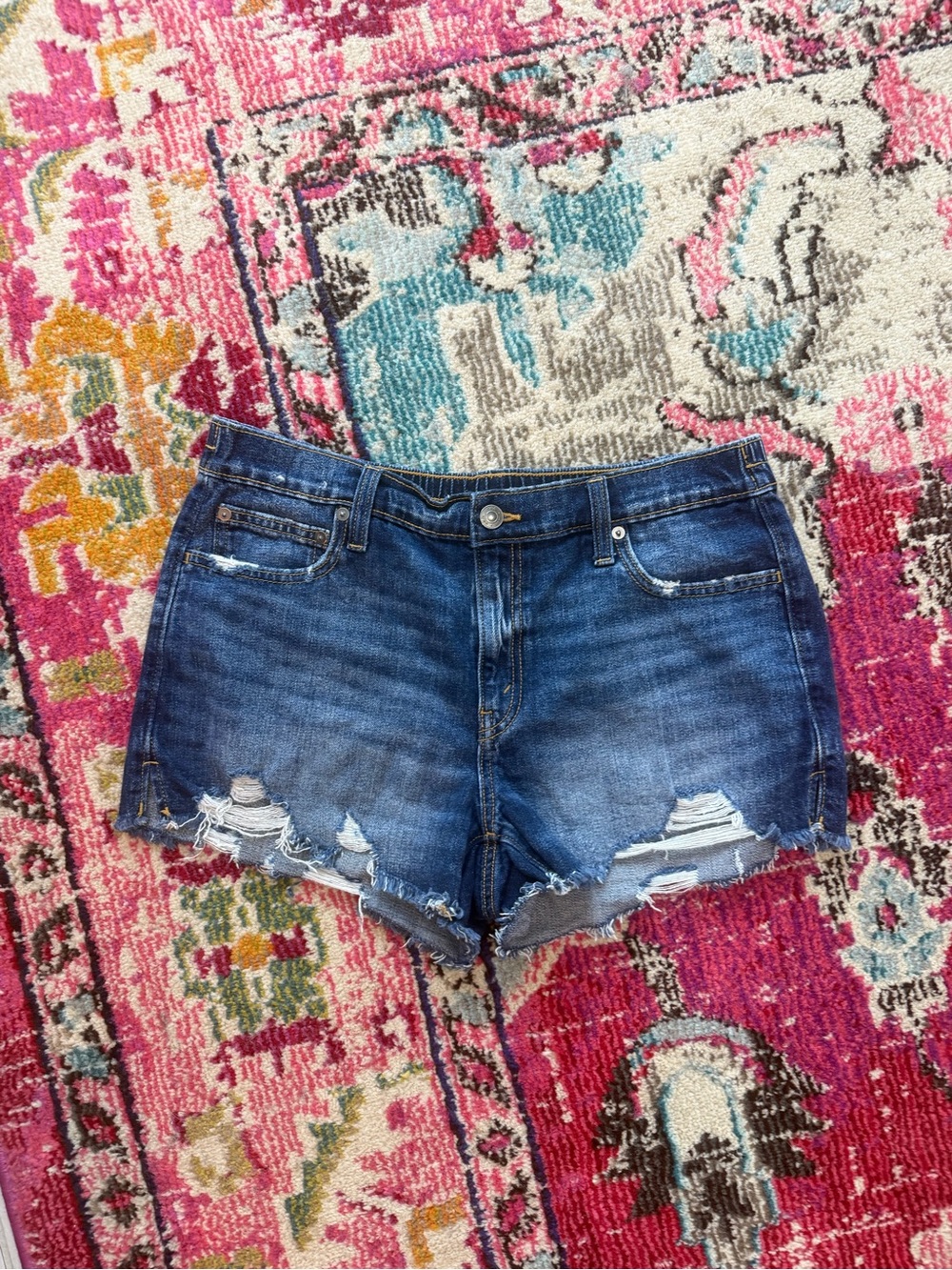 American Eagle Outfitters Distressed Dark Blue Denim Shorts